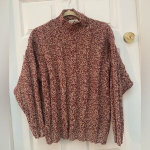 J. Crew Burgundy and Cream Marled Mock Turtleneck 100% Cotton Sweater - M